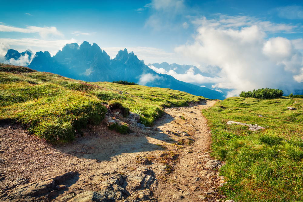 View of Forcella della Neve mountain range in Tre Cime Di Lavaredo national park in the Dolomite Alps, Italy