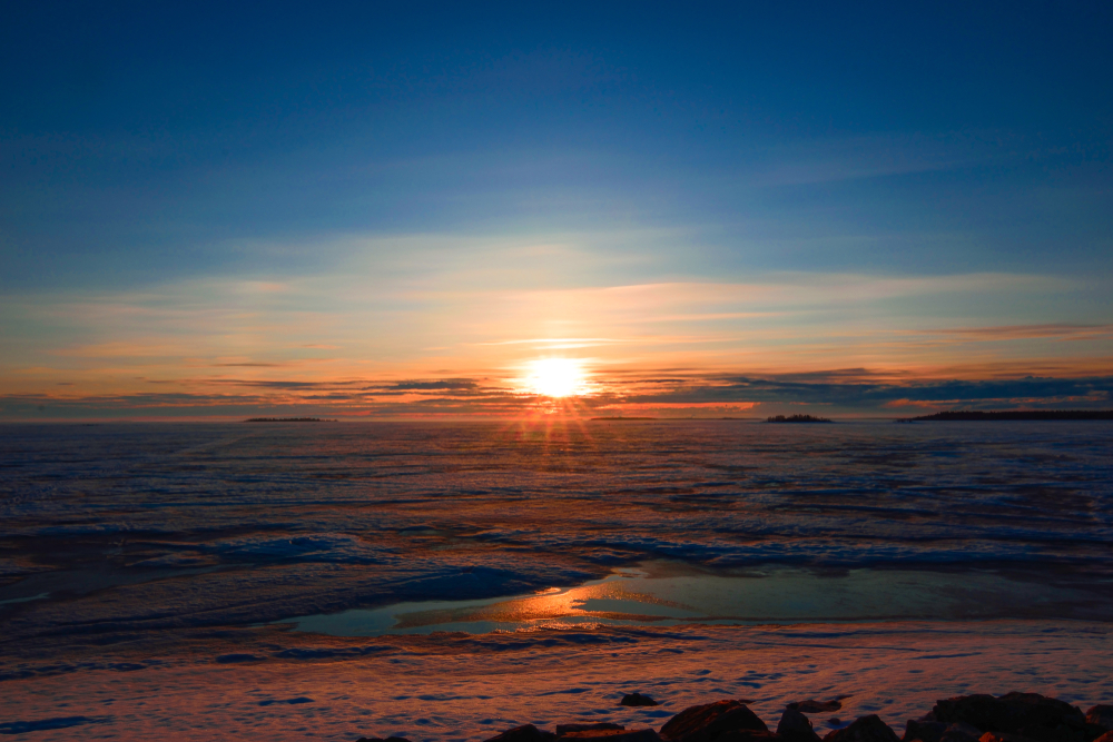 Midnight sun over Bothnian Bay, Sweden