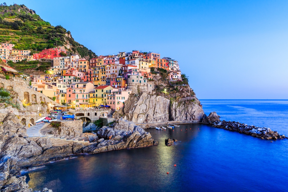 Cinque Terre. Manarola village at twilight, Liguria Italy.