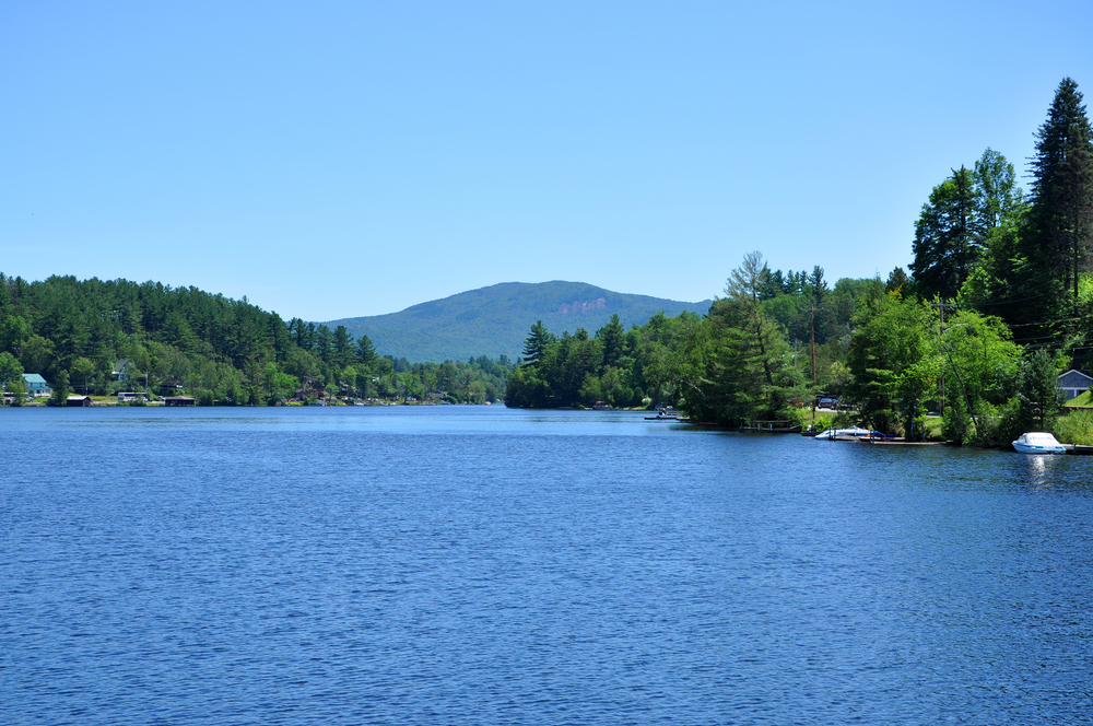 Lake Flower in village of Saranac Lake in Adirondack Mountains, New York